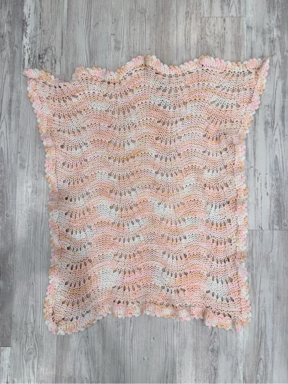 Soft Hand-Knit Baby Wave Blanket in Pink and Cream